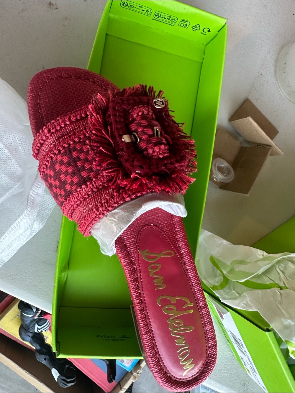 Sam Edelman Burgundy Knit Slide with Rosette Accent